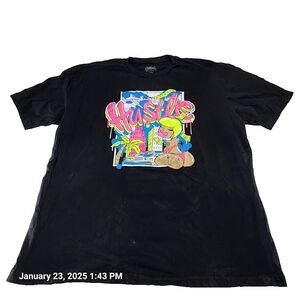 Outrank Mens Hustle T Shirt Size 2XL Black Graphic Short Sleeve Crew Neck Bright